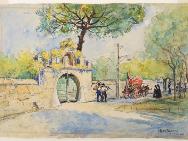 Impressioni dal vero. La via Appia e la via Latina nei disegni di Maria Barosso-Foto: Maria Barosso (1879-1960). Primo tratto della Via Latina presso le Terme Antoniane,1929, acquerello su carta. Roma, Museo di Roma 