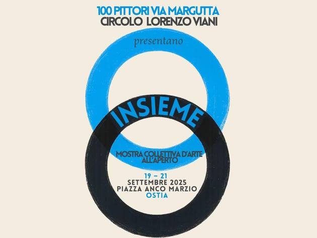 Locandina della mostra collettiva all'aperto INSIEME in Piazza Anco Marzio-Ostia Lido