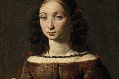 Anonimo, Ritratto di architettrice (Plautilla Bricci?), 1655-1660 ca, Los Angeles, collezione privata, dettaglio Anonimo, Ritratto di architettrice (Plautilla Bricci?), 1655-1660 ca, Los Angeles, collezione privata, dettaglio