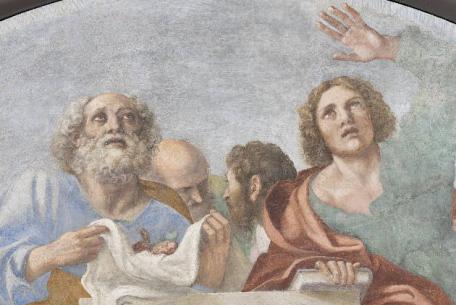 Gli Apostoli intorno al sepolcro vuoto. Particolare. Affresco trasportato su tela, Museo Nacional de Arte de Cataluña.Depósito de la Real Academia de Bellas Artes de Sant Jordi Gli Apostoli intorno al sepolcro vuoto. Particolare. Affresco trasportato su tela, Museo Nacional de Arte de Cataluña.Depósito de la Real Academia de Bellas Artes de Sant Jordi