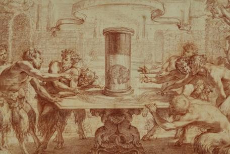 La Città del Sole. Arte barocca e pensiero scientifico nella Roma di Urbano VIII-Foto: Simon Vouet Otto satiri ammirano l’anamorfosi di un elefante, 1625-1627 matita e sanguigna su carta; 24 x 33,9 cm Darmstadt, Hessisches Landesmuseum La Città del Sole. Arte barocca e pensiero scientifico nella Roma di Urbano VIII-Foto: Simon Vouet Otto satiri ammirano l’anamorfosi di un elefante, 1625-1627 matita e sanguigna su carta; 24 x 33,9 cm Darmstadt, Hessisches Landesmuseum