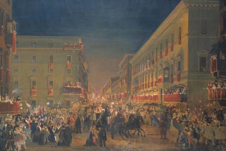 Ippolito Caffi, Festa dei “Moccoletti” al Corso, 1845-1847, Museo di Roma in Trastevere 
