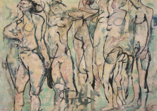 Fausto Pirandello. La magia del quotidiano-Foto: Fausto Pirandello - Bagnanti in acqua, 1961 olio su tavola, cm 104 x 137 - firmato in basso a sinistra Pirandello Roma, collezione privata Fausto Pirandello. La magia del quotidiano-Foto: Fausto Pirandello - Bagnanti in acqua, 1961 olio su tavola, cm 104 x 137 - firmato in basso a sinistra Pirandello Roma, collezione privata