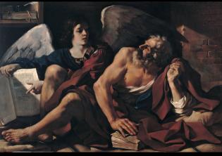 Angeli - Messaggeri, custodi e viandanti, le sublimi creature dall'Antico al Contemporaneo-Foto: Guercino, San Matteo e l’Angelo (1622), olio su tela, inv. PC55, Pinacoteca Capitolina
